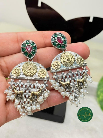 Deepika - Dual-Tone Antique Finish Latticework Danglers