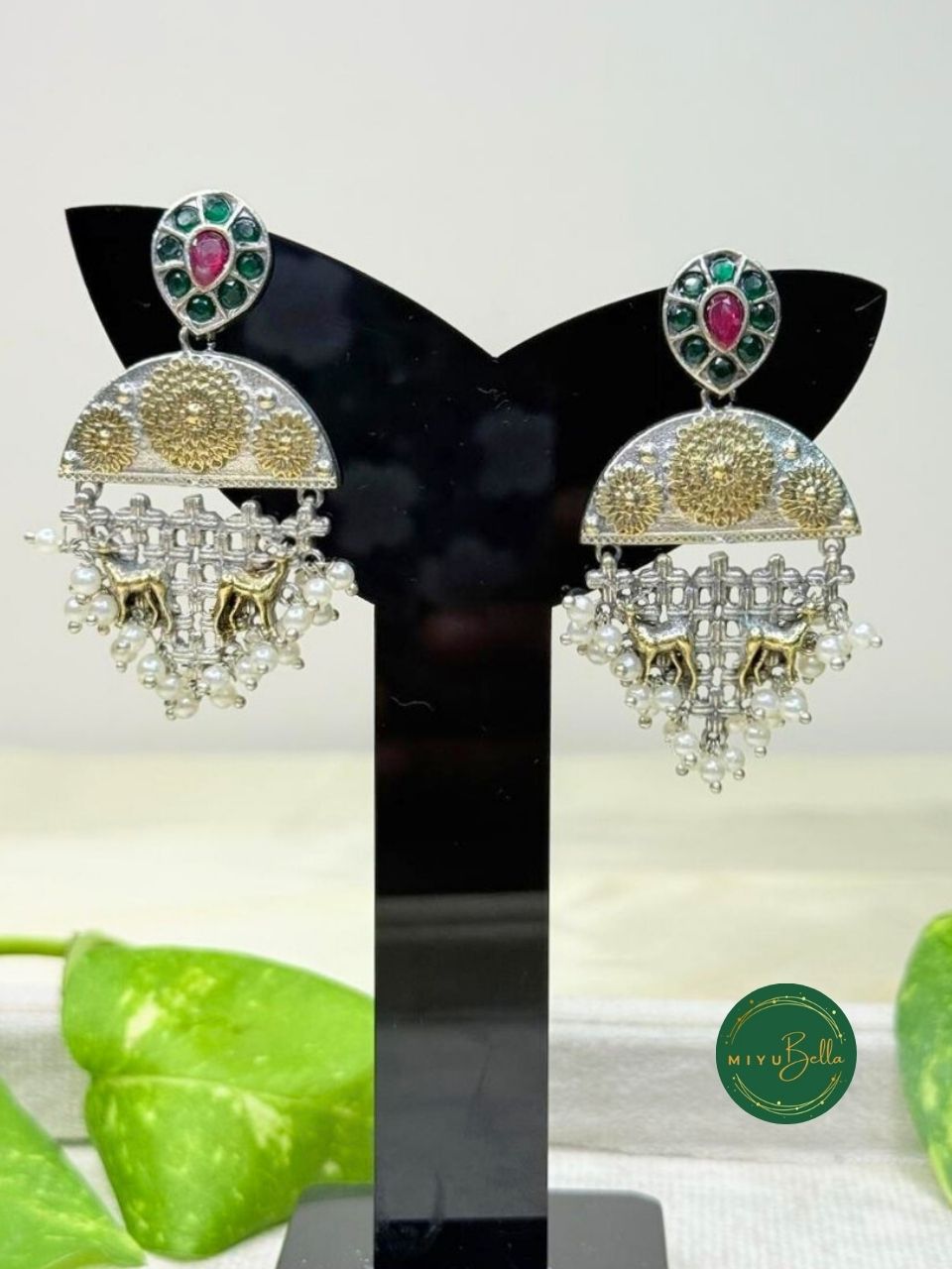 Deepika - Dual-Tone Antique Finish Latticework Danglers