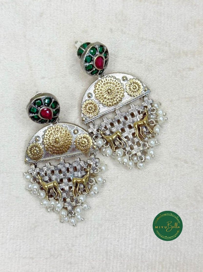 Deepika - Dual-Tone Antique Finish Latticework Danglers