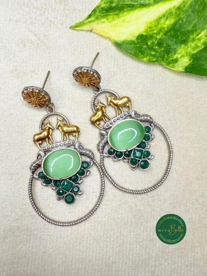 Deepika – Dual-Tone Antique Mint & Emerald Green Danglers
