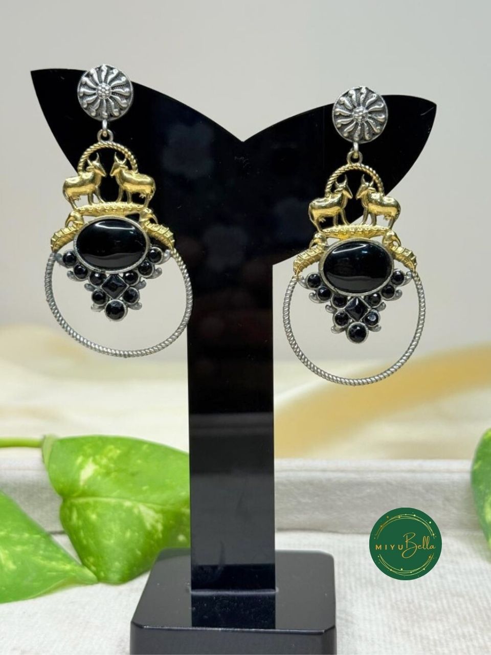 Deepika – Dual-Tone Antique Black Danglers