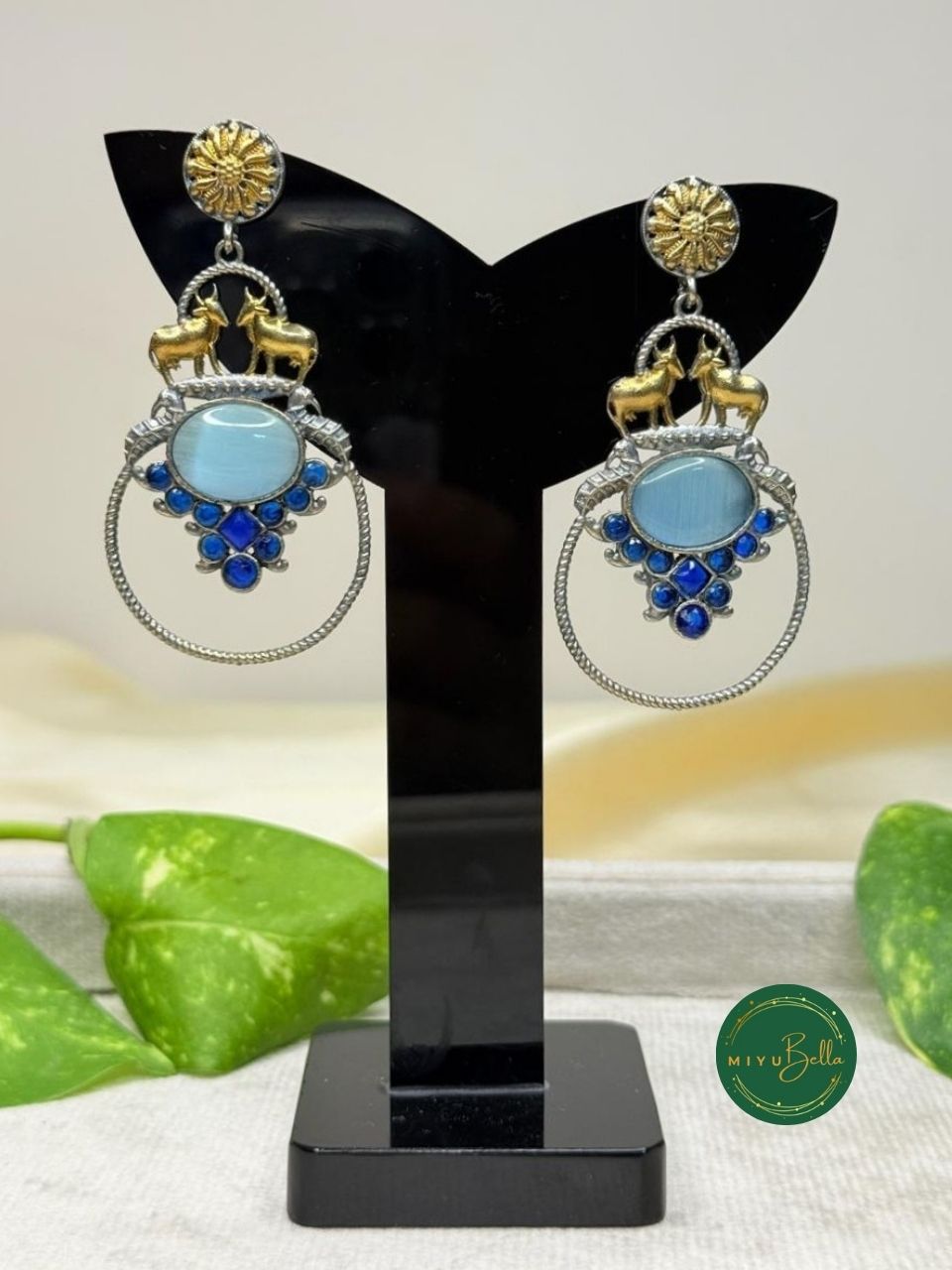 Deepika – Dual-Tone Antique Turquoise & Royal Blue Danglers