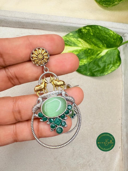 Deepika – Dual-Tone Antique Mint & Emerald Green Danglers