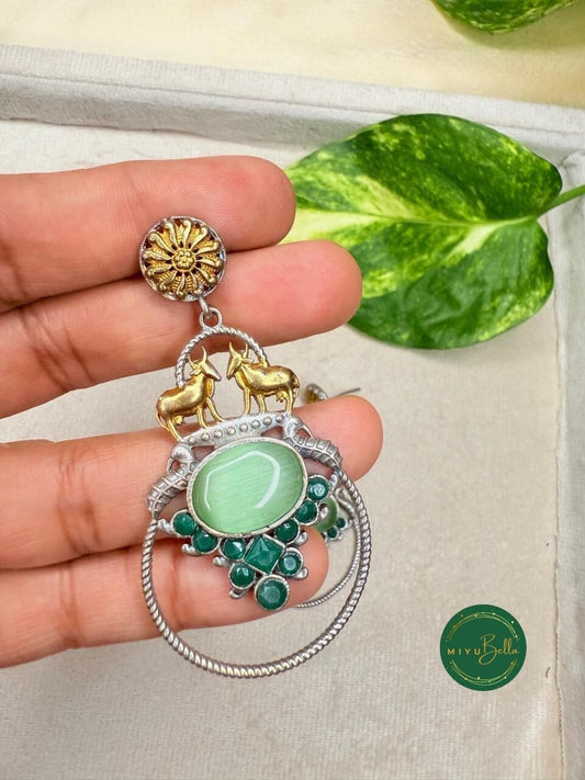 Deepika – Dual-Tone Antique Mint & Emerald Green Danglers