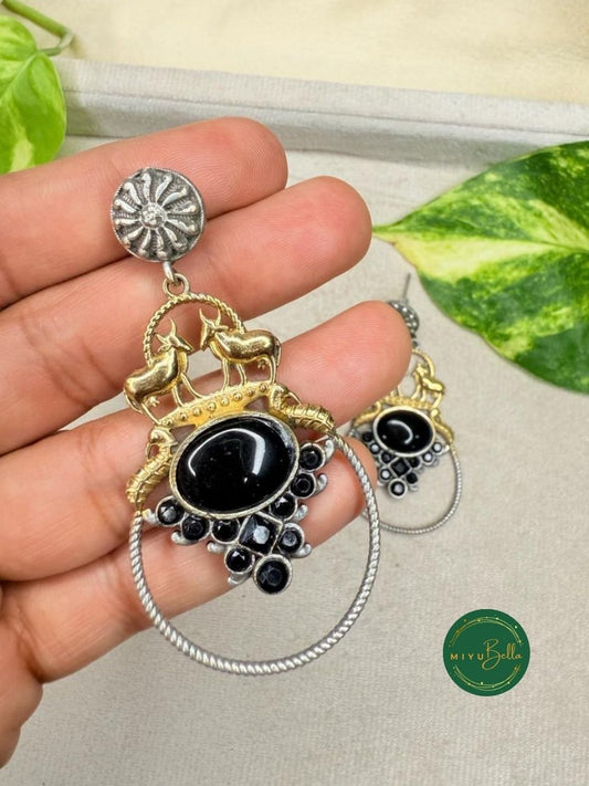 Deepika – Dual-Tone Antique Black Danglers