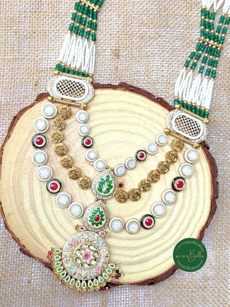 Devayani: Cubic Zirconia Diamonds, Meenakari Artistry and Delicate Pearls