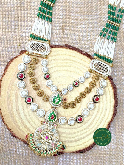 Devayani: Cubic Zirconia Diamonds, Meenakari Artistry and Delicate Pearls