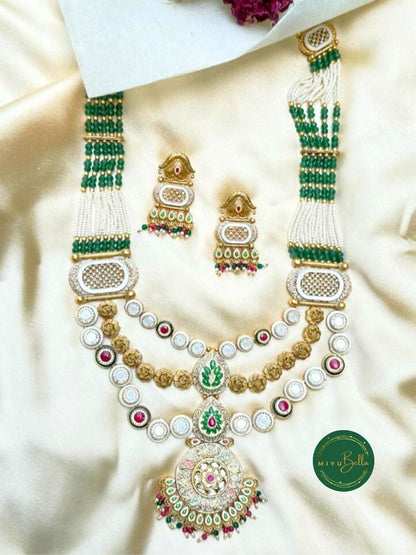 Devayani: Cubic Zirconia Diamonds, Meenakari Artistry and Delicate Pearls