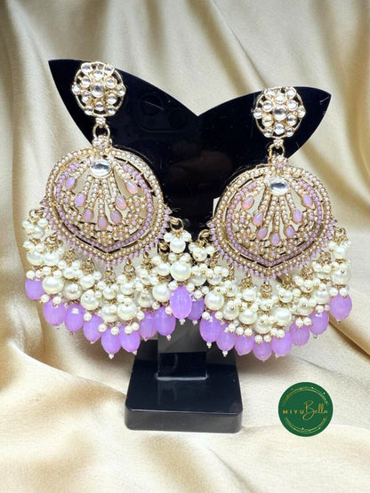 Diwani – Lavender Pearl Chandbalis in Antique Gold