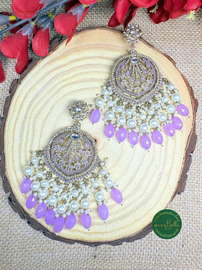 Diwani – Lavender Pearl Chandbalis in Antique Gold