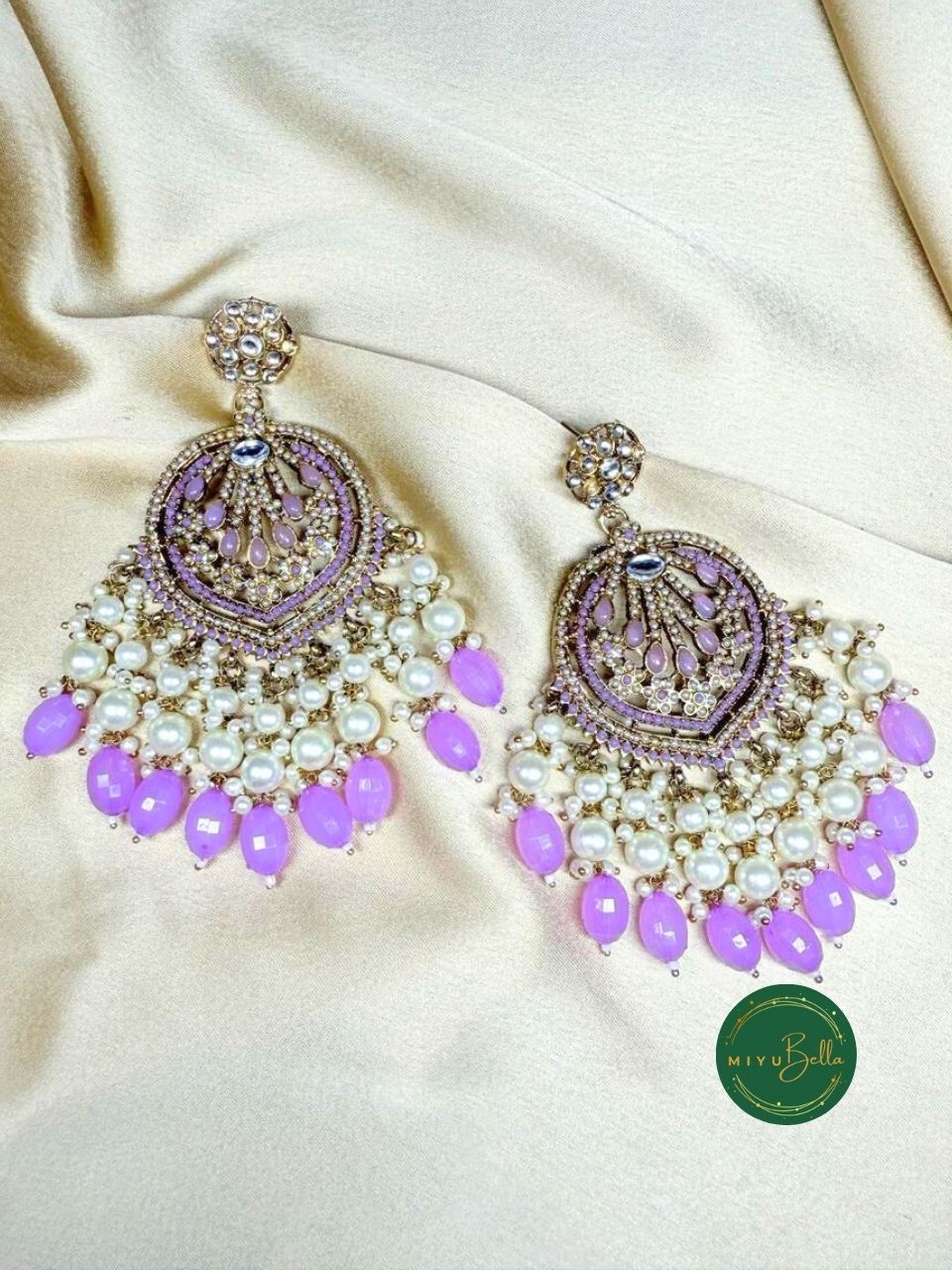 Diwani – Lavender Pearl Chandbalis in Antique Gold