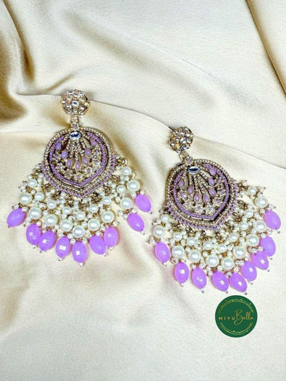 Diwani – Lavender Pearl Chandbalis in Antique Gold