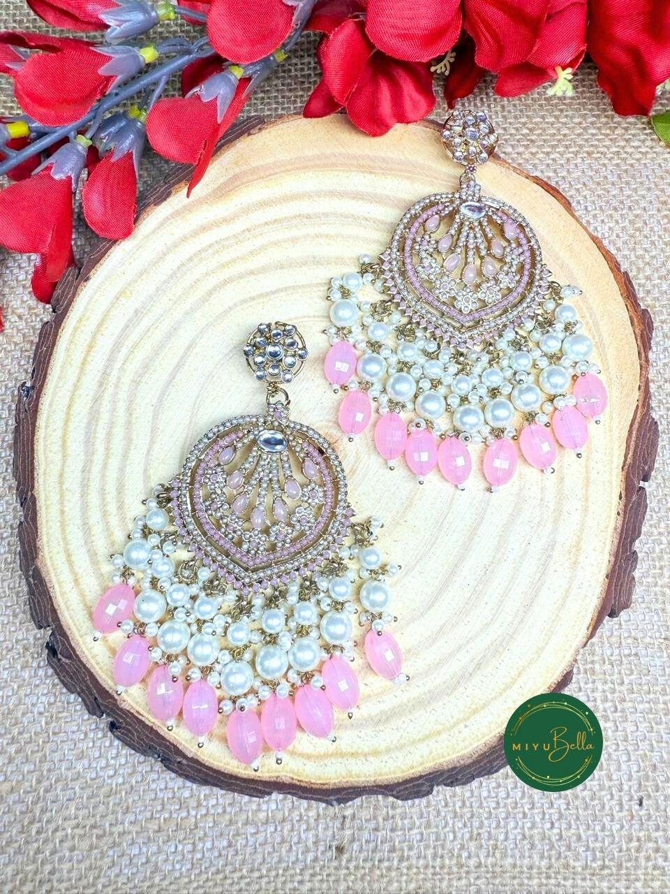 Diwani – Soft Pink Kundan Chandbalis in Antique Gold
