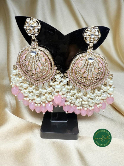 Diwani – Soft Pink Kundan Chandbalis in Antique Gold