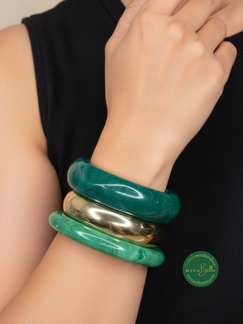 Statement Resin Alloy Stack Bangles - Green