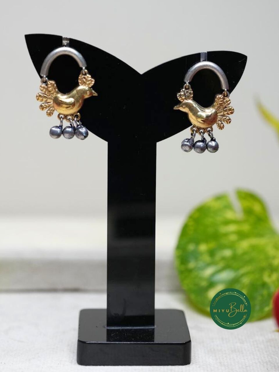 Garima - Bird Motif Dual Tone Brass Earrings with Metallic Beads