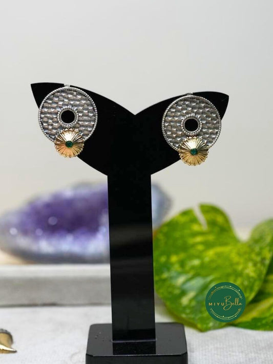 Garima - Dual Tone Antique Finish Brass Round Earrings