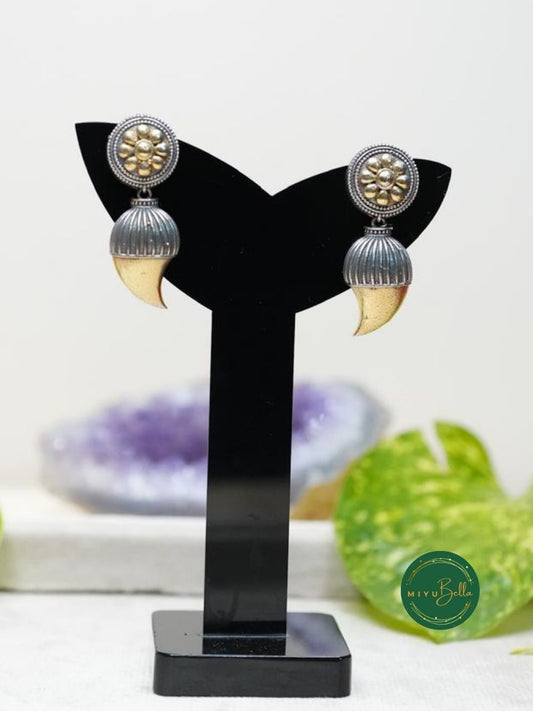 Garima - Dual Tone Floral Stud with Dome and Crescent Drop