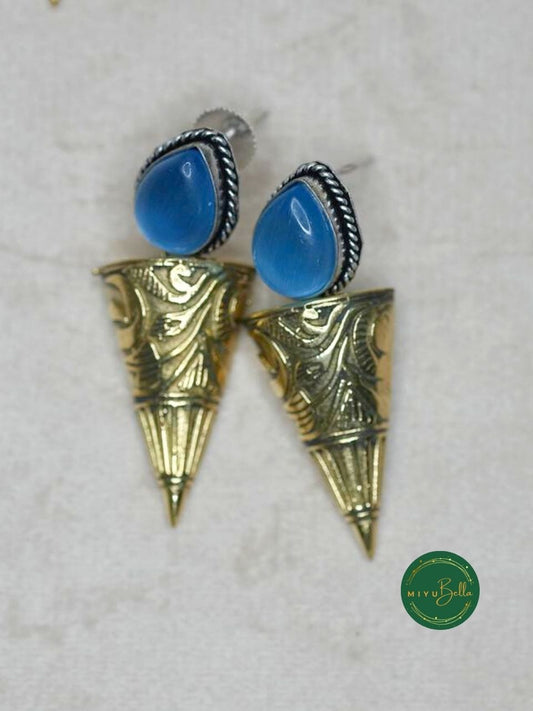 Garima – Sky Blue Stone Drop Earrings in Dual Tone Antique Finish