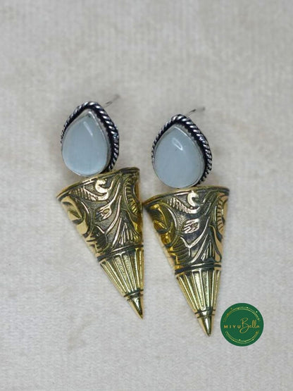 Garima – White Stone Drop Earrings in Dual Tone Antique Finish