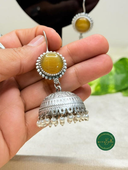 Gunjan – Silver Finish Jhumkas with Pearls and Stones