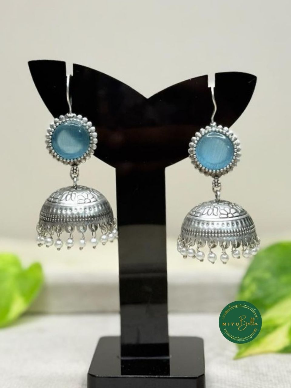 Gunjan – Silver Finish Jhumkas with Pearls and Stones
