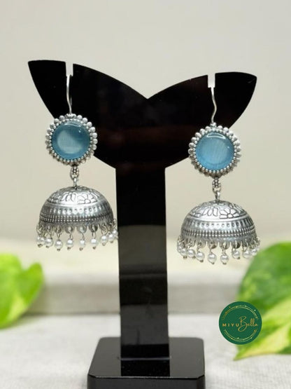 Gunjan – Silver Finish Jhumkas with Pearls and Stones
