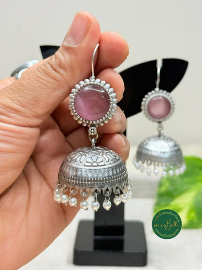 Gunjan – Silver Finish Jhumkas with Pearls and Stones