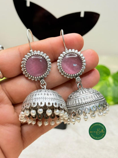 Gunjan – Silver Finish Jhumkas with Pearls and Stones