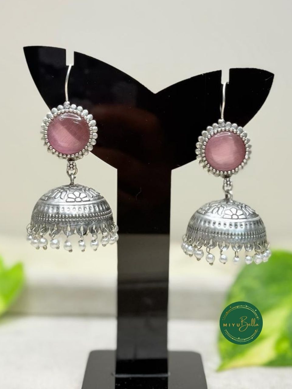 Gunjan – Silver Finish Jhumkas with Pearls and Stones