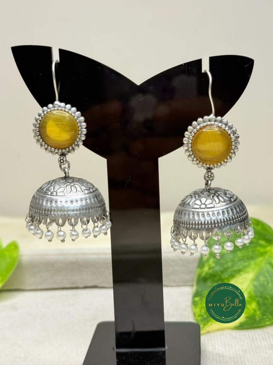 Gunjan – Silver Finish Jhumkas with Pearls and Stones