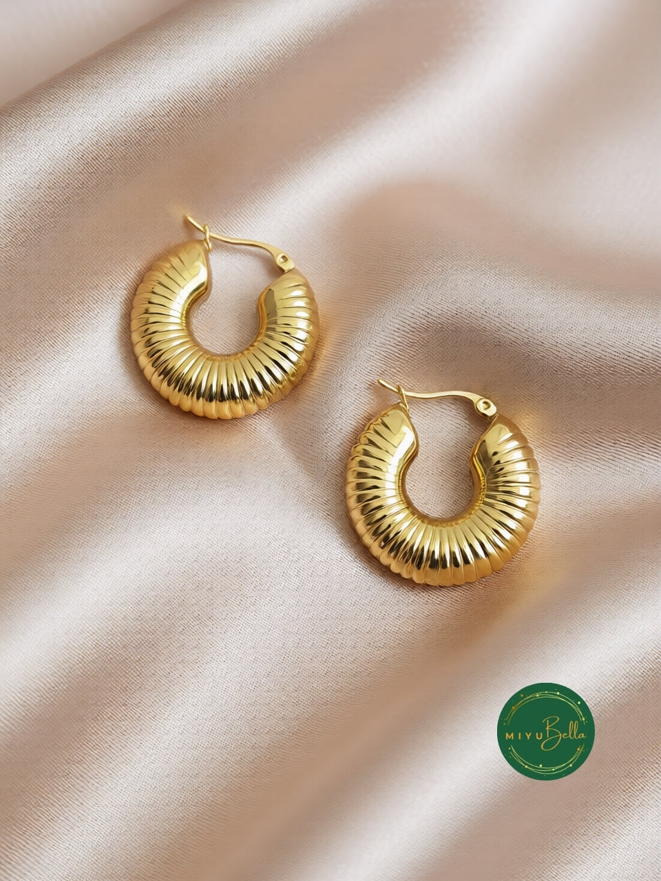 Aurelia - Ribbed Stainless Steel Hoop Earrings