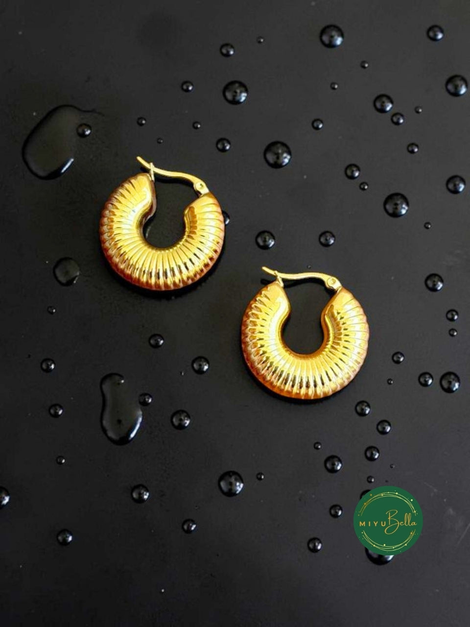 Aurelia - Ribbed Stainless Steel Hoop Earrings