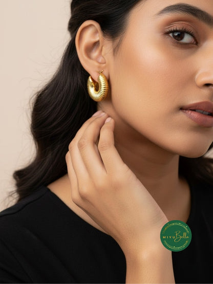 Aurelia - Ribbed Stainless Steel Hoop Earrings