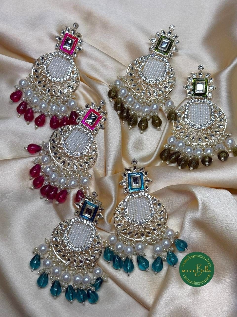 Inaya Chandbali - Green Kundan and Meenakari Earrings
