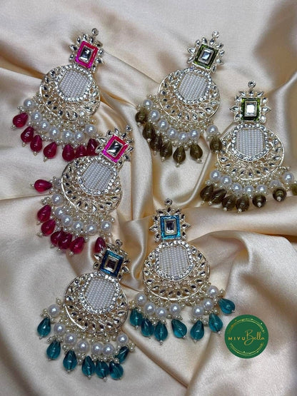 Inaya Chandbali - Green Kundan and Meenakari Earrings