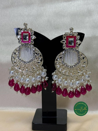 Inaya Chandbali - Pink Kundan and Meenakari Earrings