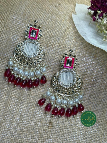 Inaya Chandbali - Pink Kundan and Meenakari Earrings
