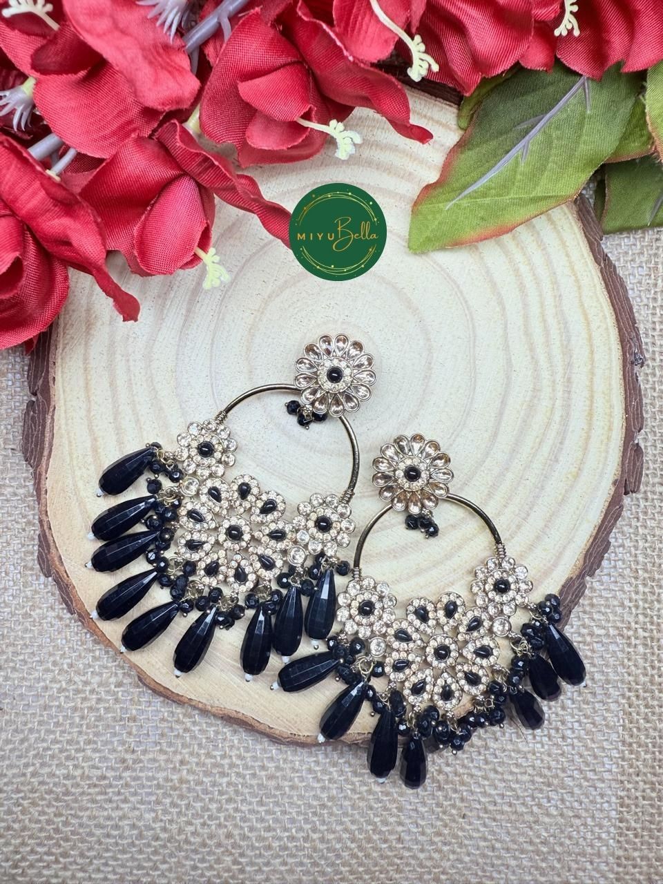 Inaara – Black Chandbalis with Antique Gold Accents
