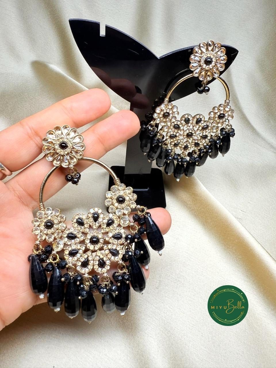 Inaara – Black Chandbalis with Antique Gold Accents