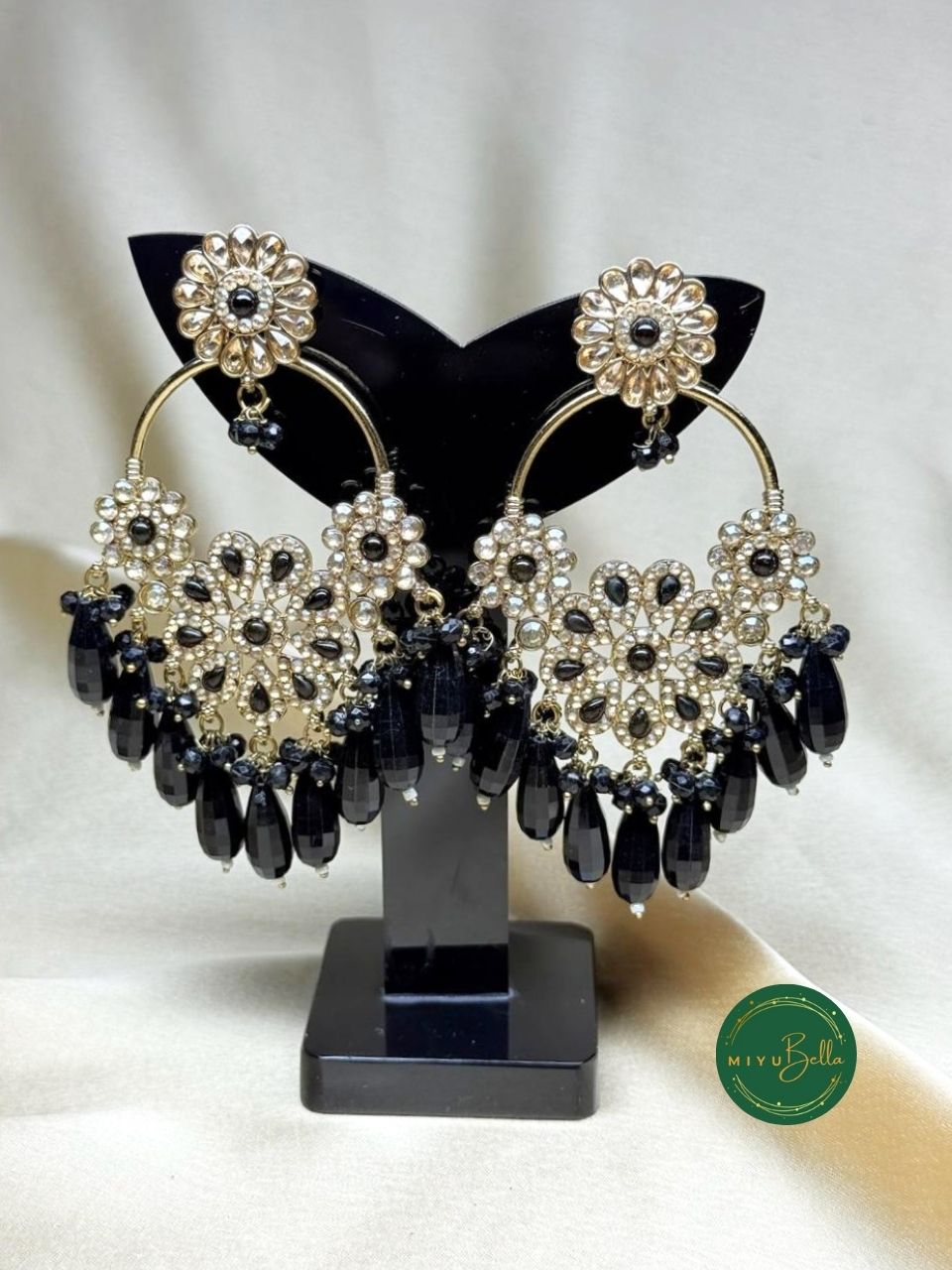 Inaara – Black Chandbalis with Antique Gold Accents