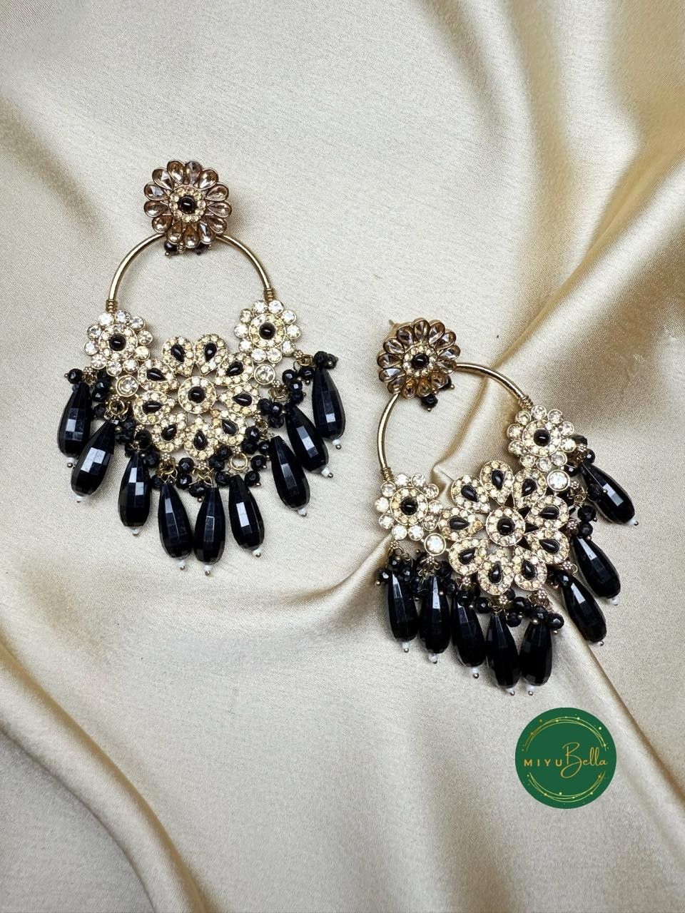 Inaara – Black Chandbalis with Antique Gold Accents