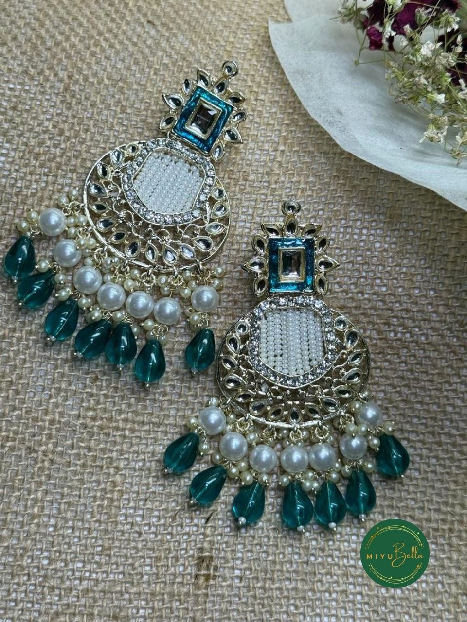 Inaya Chandbali - Blue Kundan and Meenakari Earrings
