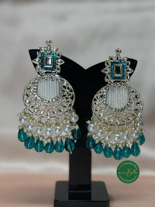 Inaya Chandbali - Blue Kundan and Meenakari Earrings