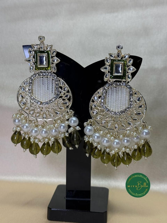 Inaya Chandbali - Green Kundan and Meenakari Earrings