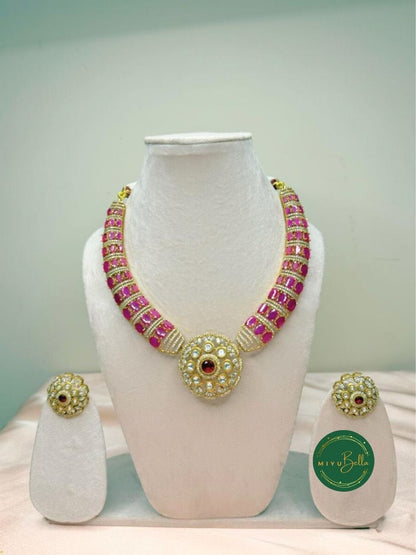 Jaanvi – Pachi Kundan, Moissanite Polki and Cubic Zirconia Necklace Set