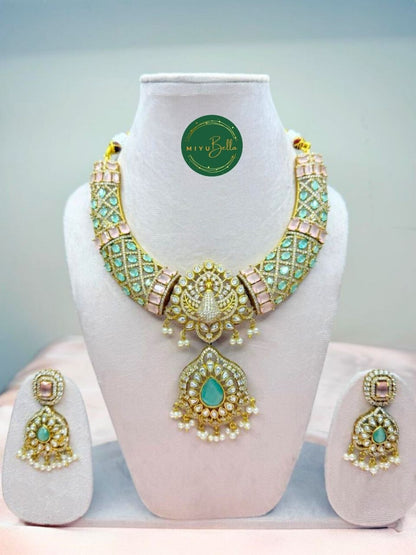 Jaanvi – Pachi Kundan, Moissanite Polki and Cubic Zirconia Necklace Set
