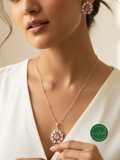 Kahani - Kundan & Moissanite Peach Pendant Set