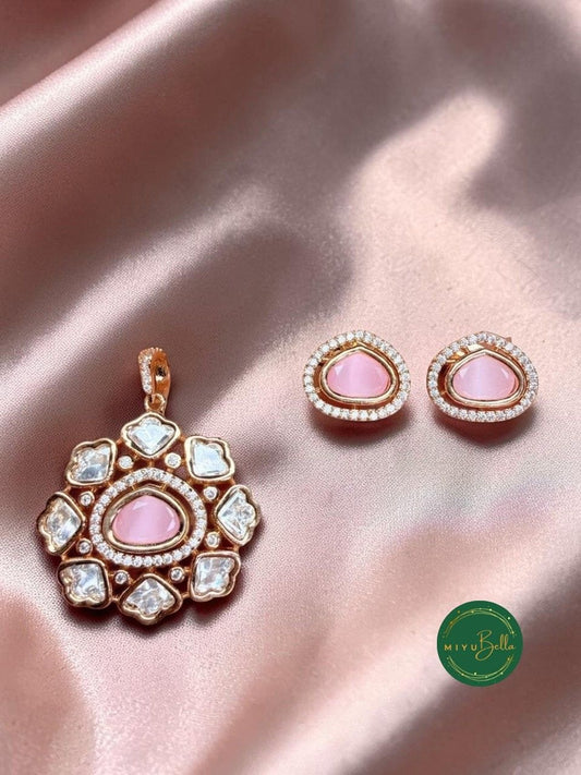 Kahani - Kundan Moissanite Baby Pink Pendant Set
