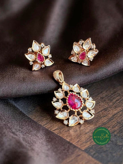 Kahani - Kundan & Moissanite Ruby Pendant Set